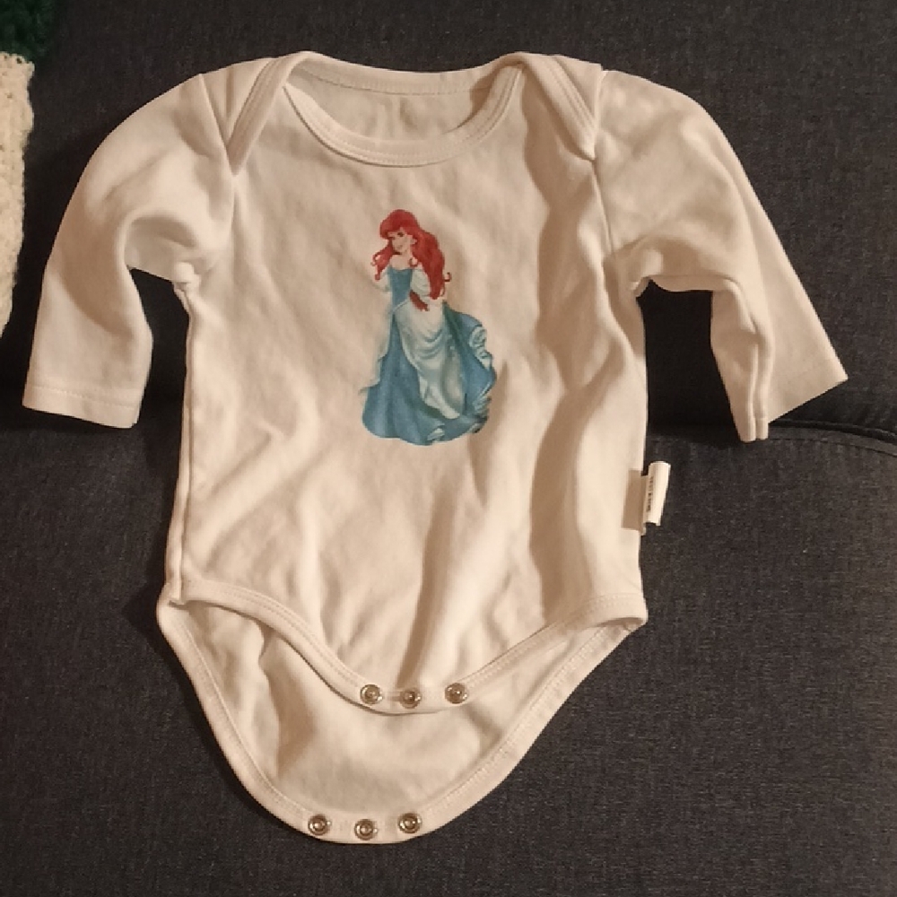 Like New. White Long-Sleeve Kids One Piece with Princess Ariel